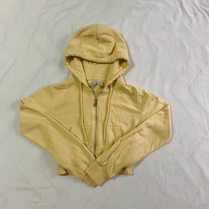 Yellow Cropped Zip Up Hoodie